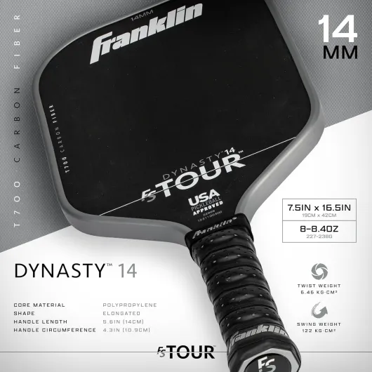 Franklin Sports Pro Pickleball Paddle Set - FS Tour Series Carbon Fiber Pickleball Paddle, Paddle Cover + Paddle Eraser - Official USA Pickleball (USAPA) Approved Paddle Set - Dynasty 14mm Core Dynasty - 14mm Grey