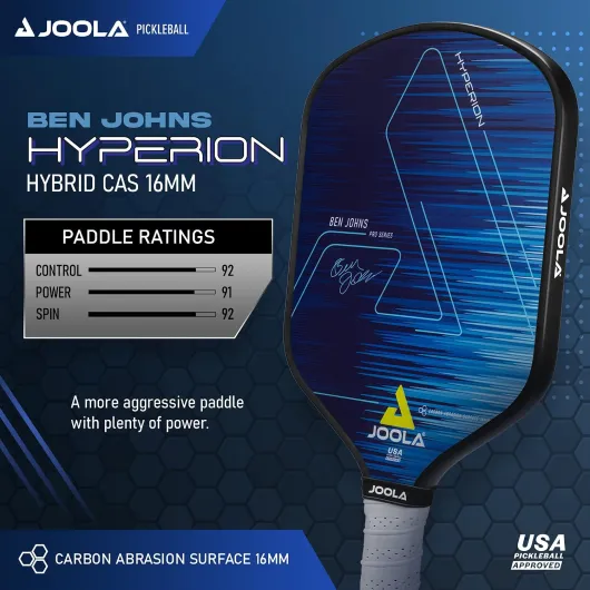 Ben Johns Hyperion Pickleball Paddle - Carbon Surface with High Grit & Spin, Elongated Handle, USAPA Approved 2022 Ben Johns Paddle - Available with Pickle Ball Paddle Cover 16mm Ben Johns Hyperion CAS with Cover