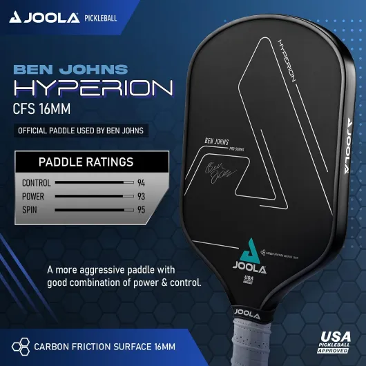 Ben Johns Hyperion Pickleball Paddle - Carbon Surface with High Grit & Spin, Elongated Handle, USAPA Approved 2022 Ben Johns Paddle - Available with Pickle Ball Paddle Cover 16mm Ben Johns Hyperion with Cover