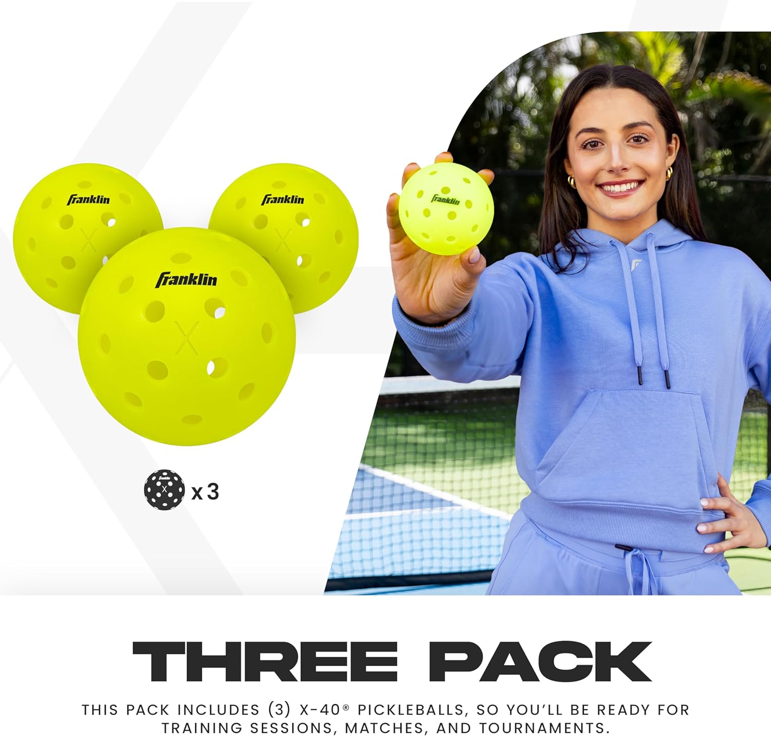 Franklin Sports Pickleball-X Performance 40 Outdoor Balls Optic Yellow