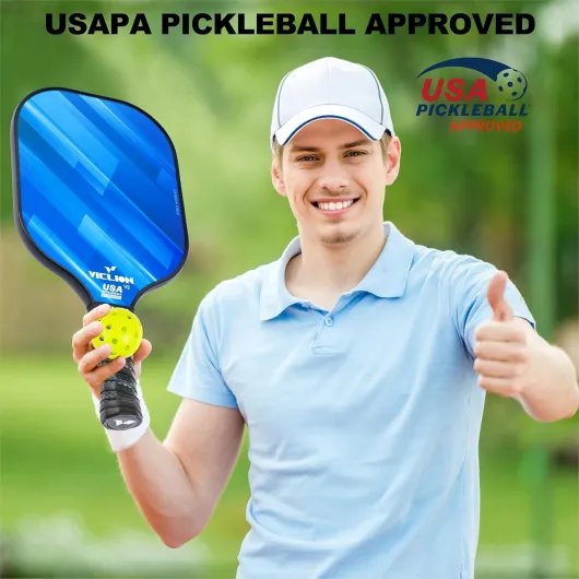 Pickleball Paddles, USAPA Approved Carbon Fiber Pickleball Paddles Set of 2 Includes 4 Pickleballs & 1 Bag, Lightweight Pickle Ball Rackets 2 Pack for Beginners Blue & Purple