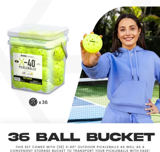 Franklin Sports Outdoor Pickleballs - X-40 Pickleball Balls - USA Pickleball (USAPA) Approved - US Open Ball Yellow 36 Pack Bucket Pickleballs