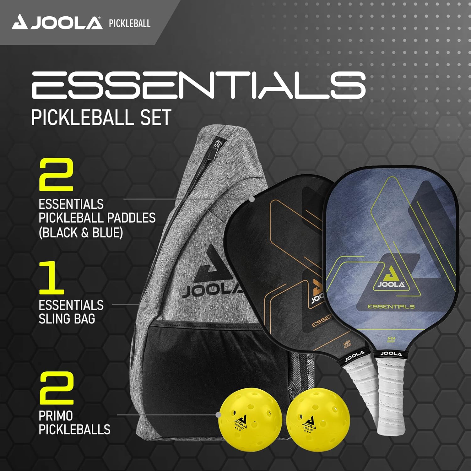 Essentials Performance Pickleball Paddle with Reinforced Fiberglass Surface and Honeycomb Polypropylene One Size Essentials