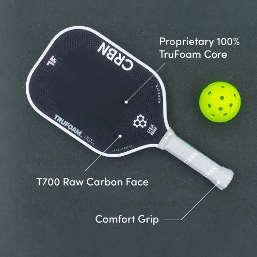 TruFoam Genesis - Carbon Fiber Pickleball Paddle - First-Ever 100% Foam Core Performance Paddle CRBN 3 - Elongated