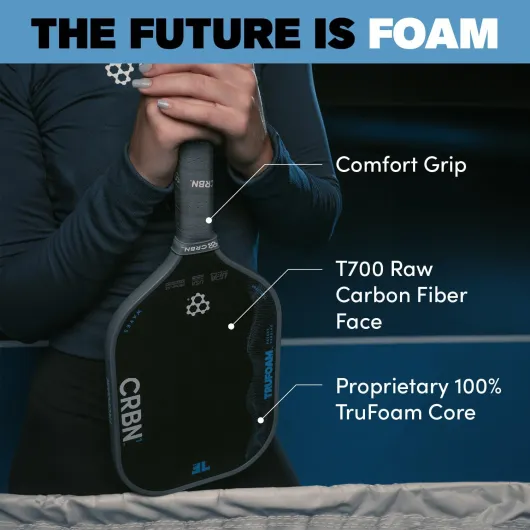 TruFoam Waves Paddle - Carbon Fiber Pickleball Paddle - 100% Foam Core Designed for Maximum Power, 14mm CRBN 3 - Elongated