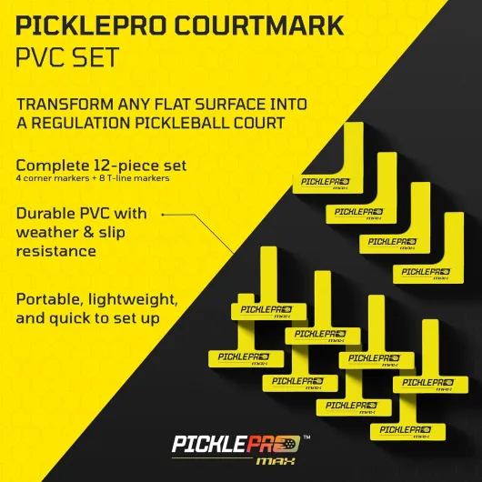 PicklePro CourtMark Pickleball Court Marking Kit with Carry Bag– Portable Pickleball Court Lines & Markers – 12-Piece Non-Slip PVC Lines Kit for Indoor & Outdoor Temporary Courts