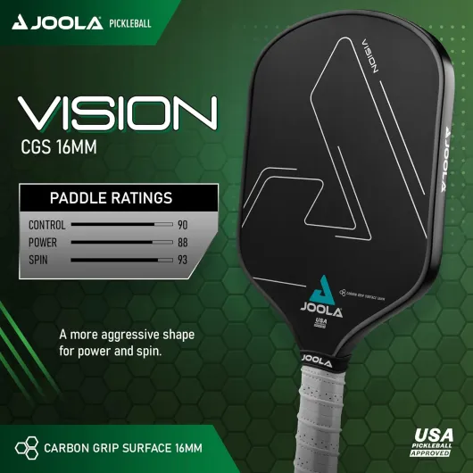 Vision Pickleball Paddle with Textured Carbon Grip Surface Technology for Maximum Spin and Control with Added Power - Polypropylene Honeycomb Core Pickleball Racket Available in 14mm and 16mm 16mm Vision CGS
