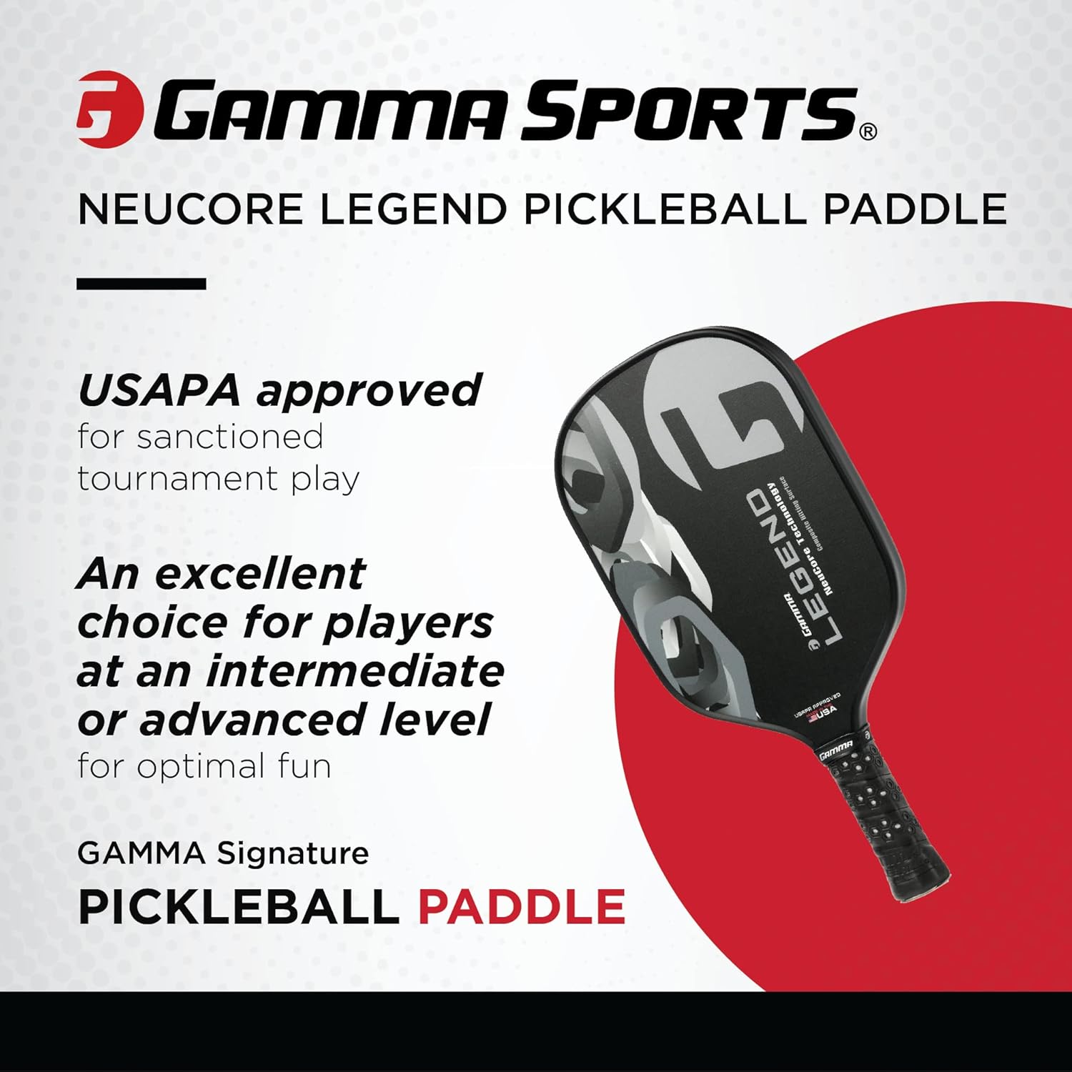 Gamma Legend NeuCore Pickleball Paddles with Honeycomb Grip, Composite Fiberglass Surface, White - USAPA-Approved Pickleball Paddle with Thicker Large-Cell Core - Premium Pickleball Equipment