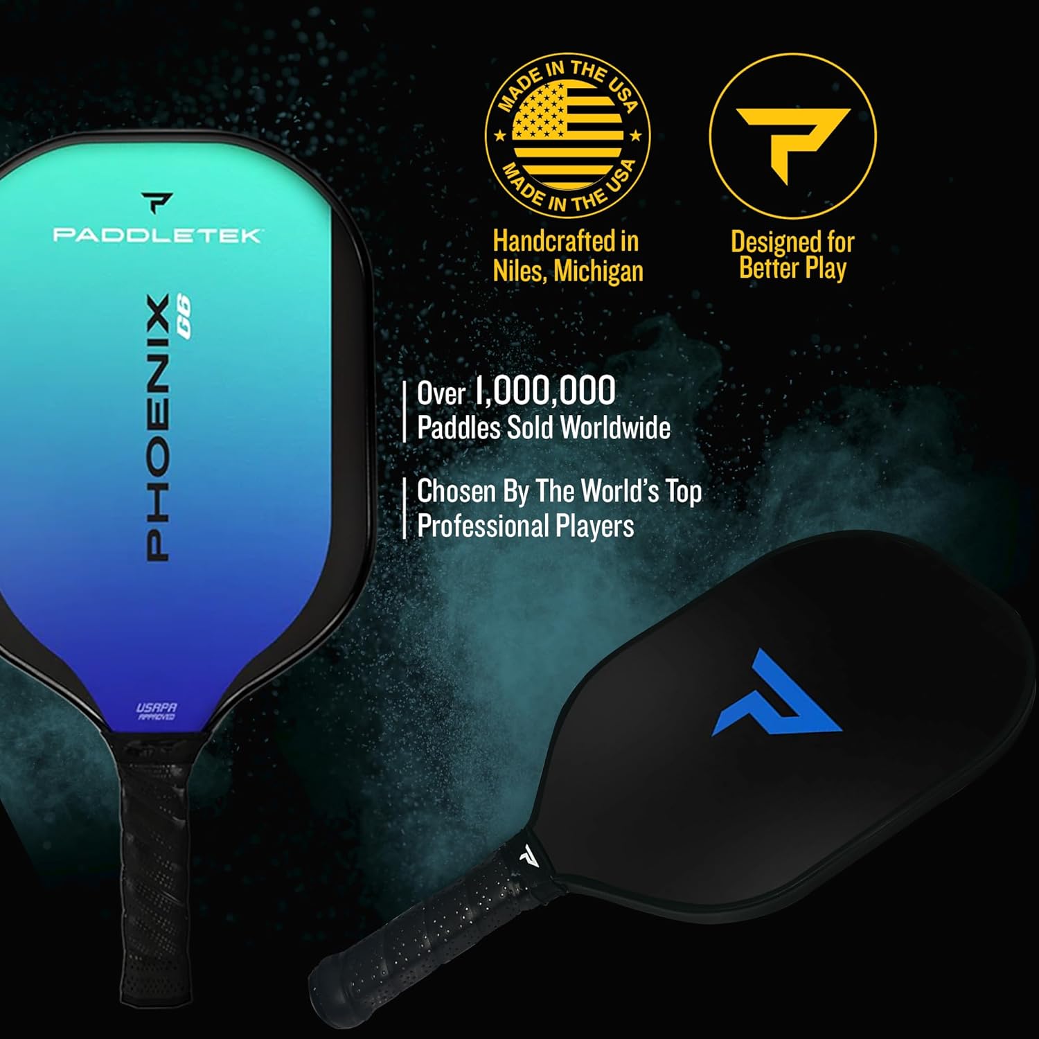 Paddletek Phoenix G6 Pickleball Paddle - Professional Pickleball Paddles with Honeycomb Core, Polycarbonate Surface, Graphite PolyCore & High Tack Performance Grip - USAPA Approved One Size Riptide (Blue)