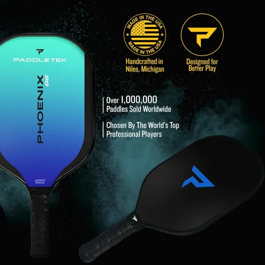 Paddletek Phoenix G6 Pickleball Paddle - Professional Pickleball Paddles with Honeycomb Core, Polycarbonate Surface, Graphite PolyCore & High Tack Performance Grip - USAPA Approved One Size Riptide (Blue)