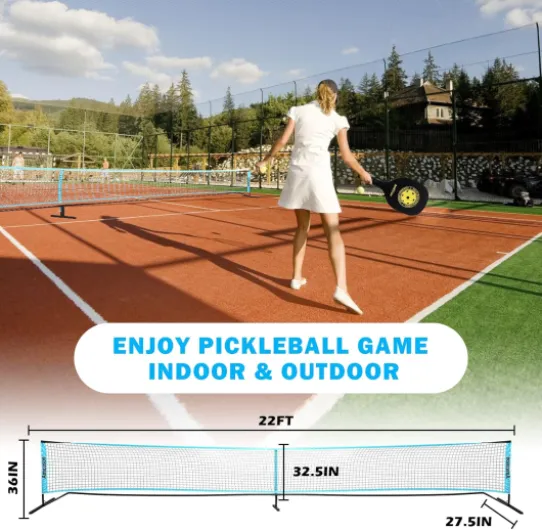 Amicoson Pickleball Set with Net, 22FT Net Sets Portable 4 Wooden Paddles, 8 Pickleballs, 1 Carrying Bag, Backpack, 2 Rolls of Court Marking Tape &1 Measuring Tape, Black Net01
