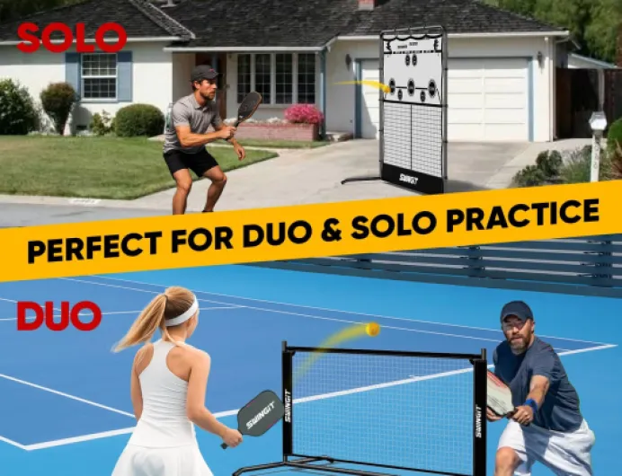 SwingIt Pickleball Practice Rebounder Net 6FT Mini Pickle Ball Net Portable for Outdoor Driveway Backyard and Indoor Garage 2in1 Training Equipment Black