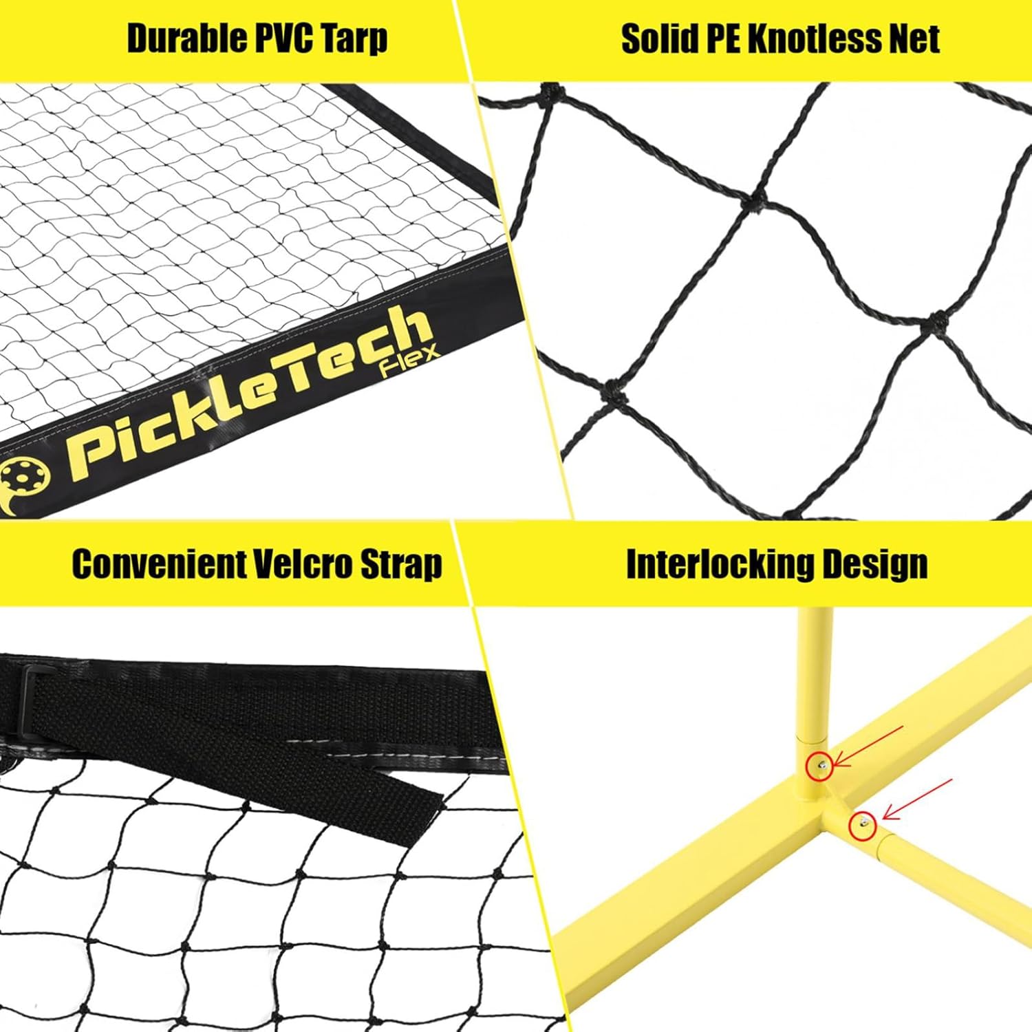 PICKLETECH Flex Version 4 ft Pickleball Dink Training Rebounder Net - Expandable to 10 ft for Double Player Practice - Outdoor Game - Fully Adjustable Regulation Height, Quick Setup Yellow