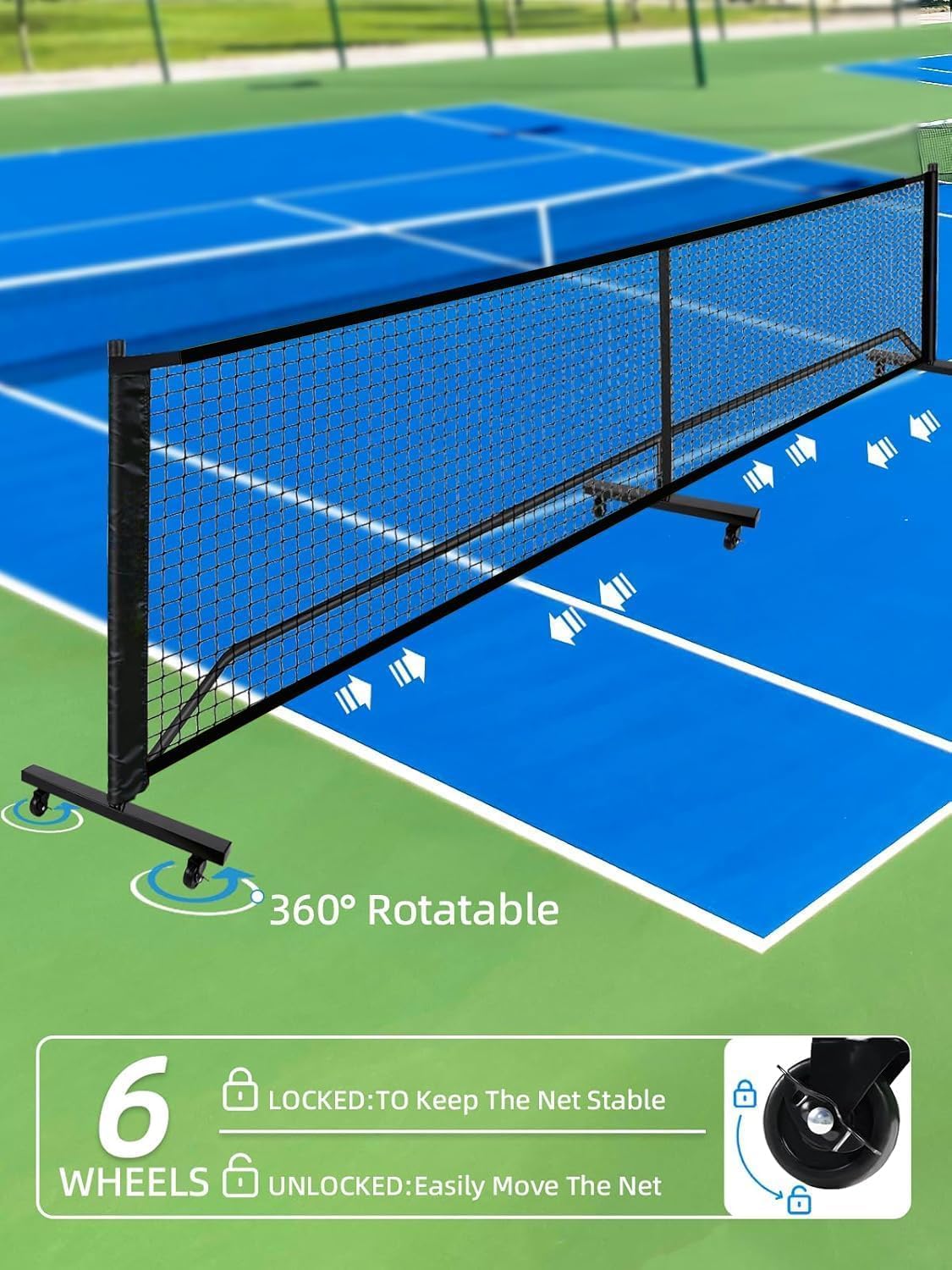 Pickleball Net, 22FT Regulation Size Portable Pickleball Net,18-Ply PE Nets, System with Carrying Bag for Outdoor Indoor Driveway Game With Wheels