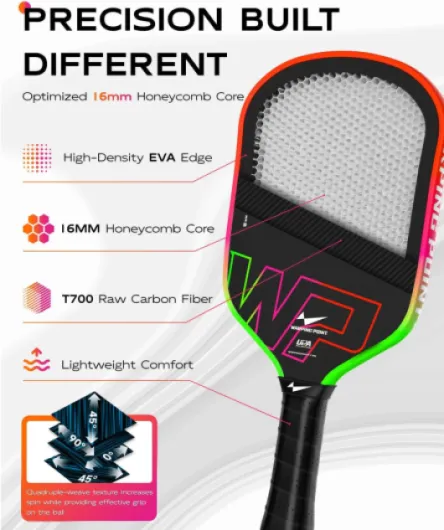 Warping Point Neon Gen 3 Pickleball Paddle, UPA-A Approved, Triple-Layer T700 Raw Carbon Fiber, 16MM EdgeFusion Core™, Thermoformed Frame, Tour-Level Spin, Control & Power for 3.5–4.0 Players Gradient Green Purple Orange