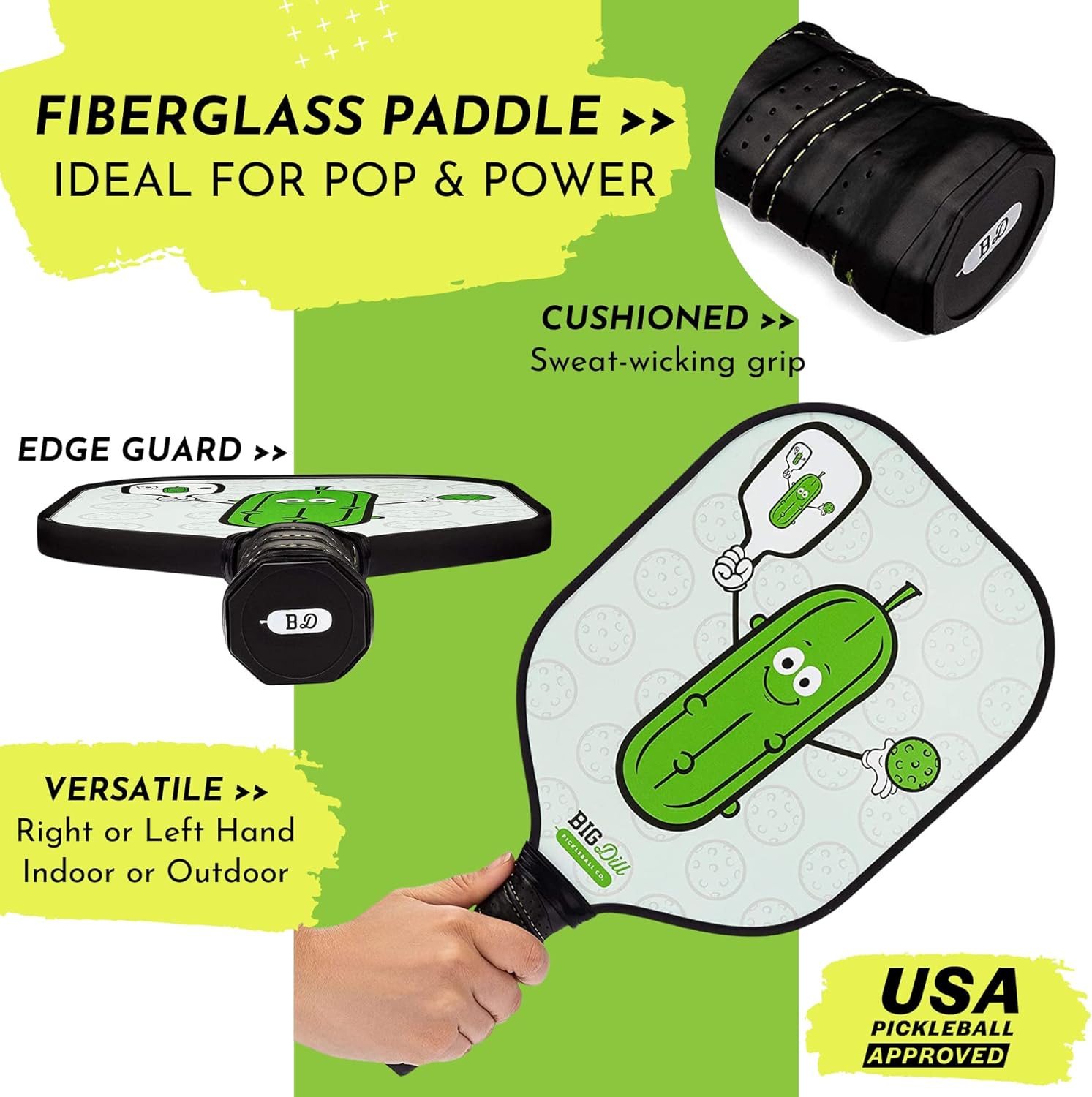 Big Dill Pickleball Co - Pickleball Paddle with Cover Choose Fiberglass Pickleball Racket or Graphite Carbon Fiber Pickle Ball Paddle - USA Pickleball Approved Pickleball Paddles