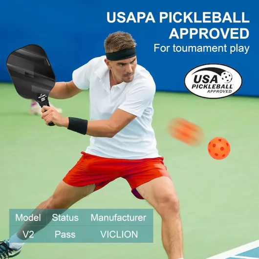 Pickleball Paddles, USAPA Approved Carbon Fiber Pickleball Paddles Set of 2 Includes 4 Pickleballs & 1 Bag, Lightweight Pickle Ball Rackets 2 Pack for Beginners Black