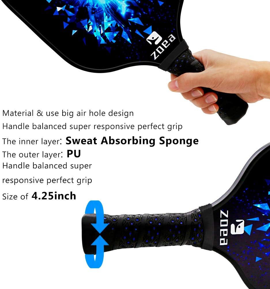 ZOEA Pickleball Paddle, Graphite Pickleball Racket with Carbon Fiber Surface and Polymer Honeycomb Composite Core for Outdoor and Indoor, Durable and Light Weight - Graphite, Carbon Fiber Surface, Outdoor and Indoor, Durable, Light Weight Blue