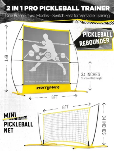 Pickleball Practice Rebounder Net: Pickleball Rebounder or 6FT Mini Pickle Ball Net Portable for Outdoor Driveway Backyard and Indoor Garage - 2in1 Trainer for Dink Volley Training Yellow