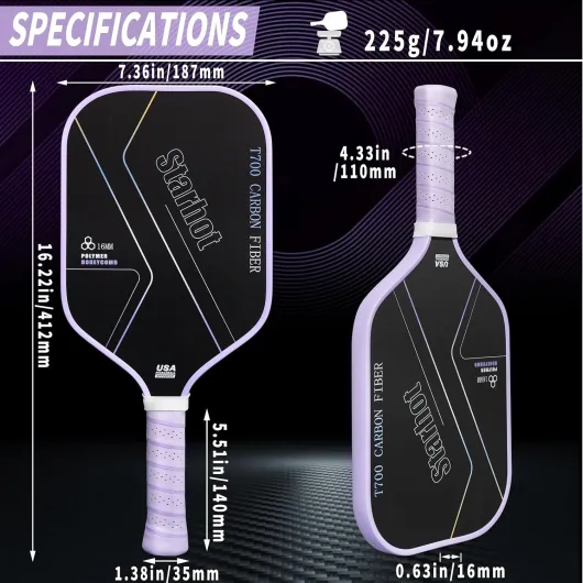 Professional Pickleball Paddle - T700 Carbon Fiber with 3K Weave & Textured Grit Surface - USAPA Approved - 16mm Polymer Honeycomb Core for Power, Control & Ultimate Spin - Includes Shoulder Strap Bag T700,Purple