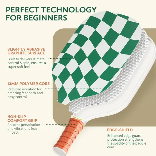 Pickleball Paddles Set of 2/4- USAPA Approved Graphite/Fiberglass Pickleball Racket, 2 Pickleball Rackets, 4 Balls and 1 Portable Carry Bag, Aesthetic Pickle Ball Set for Men Women Beginners 2 Wave Check - Dark Green - Graphite