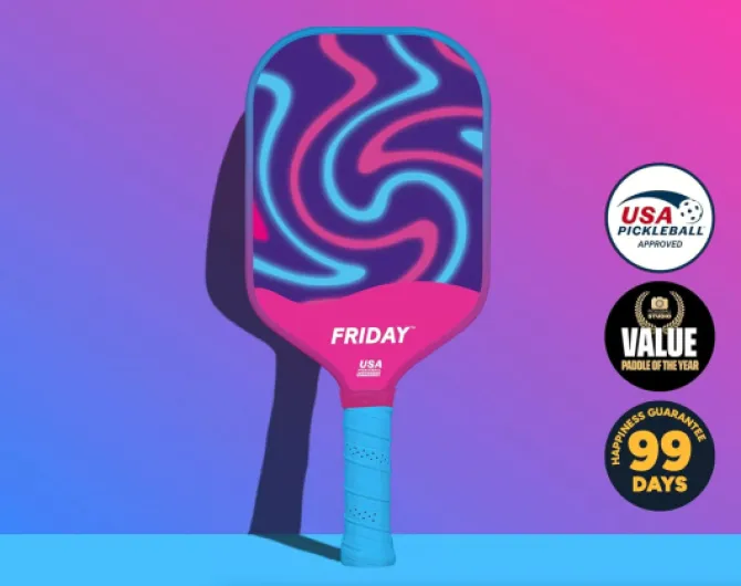 Friday Pickleball Paddle, USA Pickleball Approved, Durable Carbon Fiber, Thermoformed Unibody Design, Honeycomb Core, Gritty Surface for Spin 1 Paddle Vice