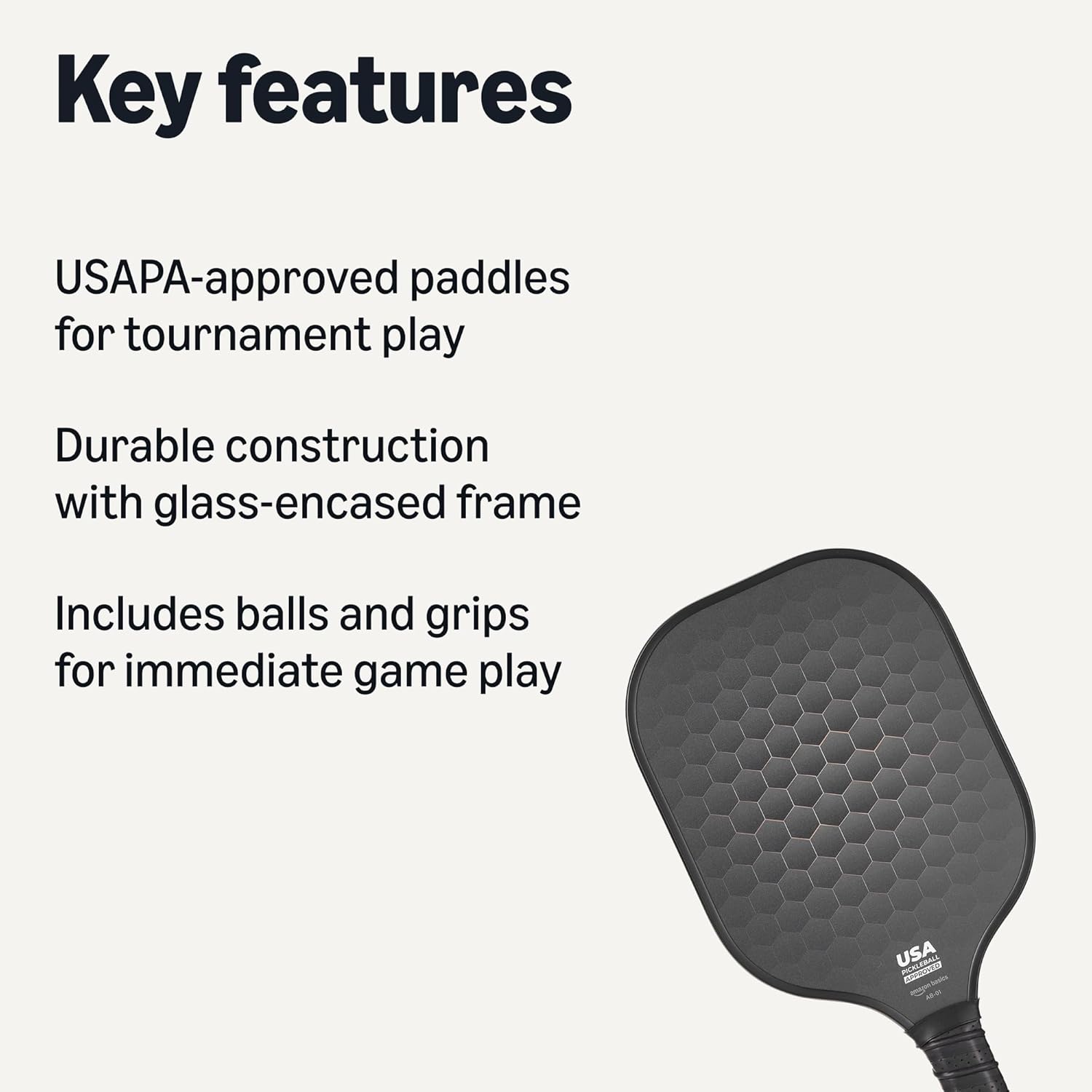 USAPA-Approved Pickleball Paddle Set with 4 Balls and 2 Grips, Glass-Frame, for Recreational Play, Stealth Black, Pack of 2