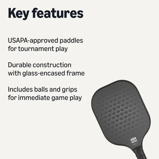 USAPA-Approved Pickleball Paddle Set with 4 Balls and 2 Grips, Glass-Frame, for Recreational Play, Stealth Black, Pack of 2