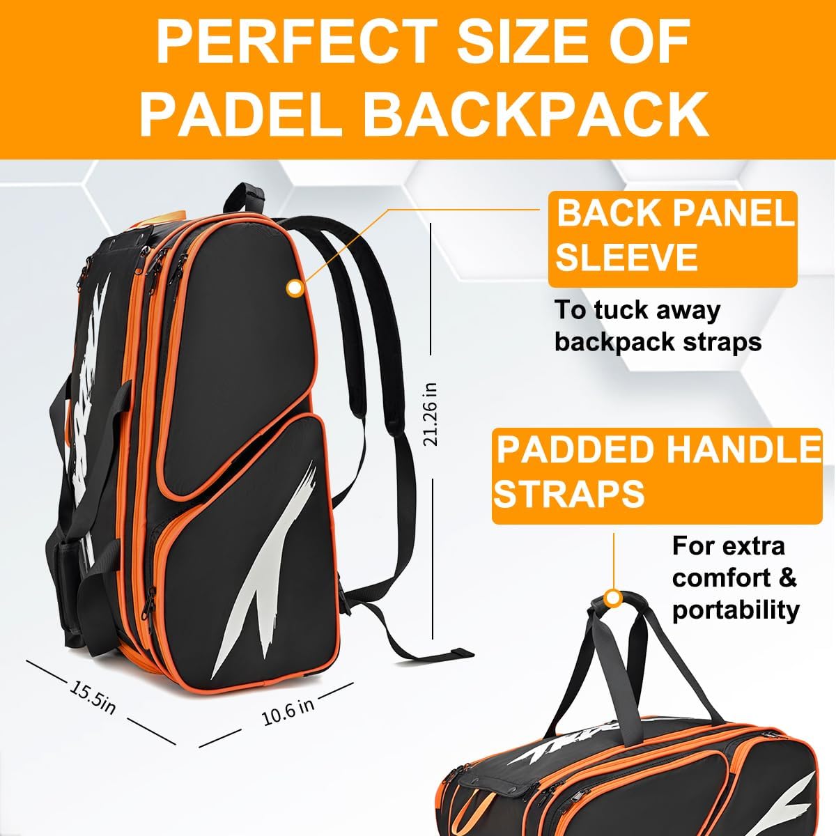 TILDOSAC Tennis Bag, Padel Racket Bag Tennis Backpack for Padel Tennis Pickleball Paddles, Large Padel Racket Protector Backpack, Large Sport Pickleball Bag with Fence Hook, Shoe Compartment Black-orange