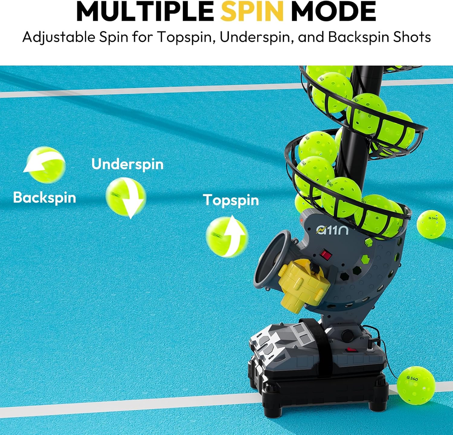 A11N Pickleball Automatic Launcher – Adjustable Speed, Spin & Angles for Dinks, Chops, Volleys & Serves – Auto Swing for Forehand & Backhand Training – Indoor/Outdoor Use for All Skill Levels
