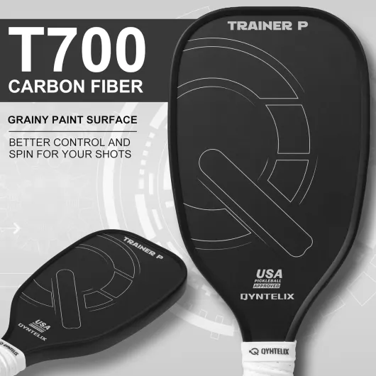 Pickleball Training Paddle - Pickleball Trainer Practice Paddle, Carbon Fiber Particle Paint Frosted Surface, Extra Long Handle, 16mm Core Sports Sweet Spot Training Paddle Black