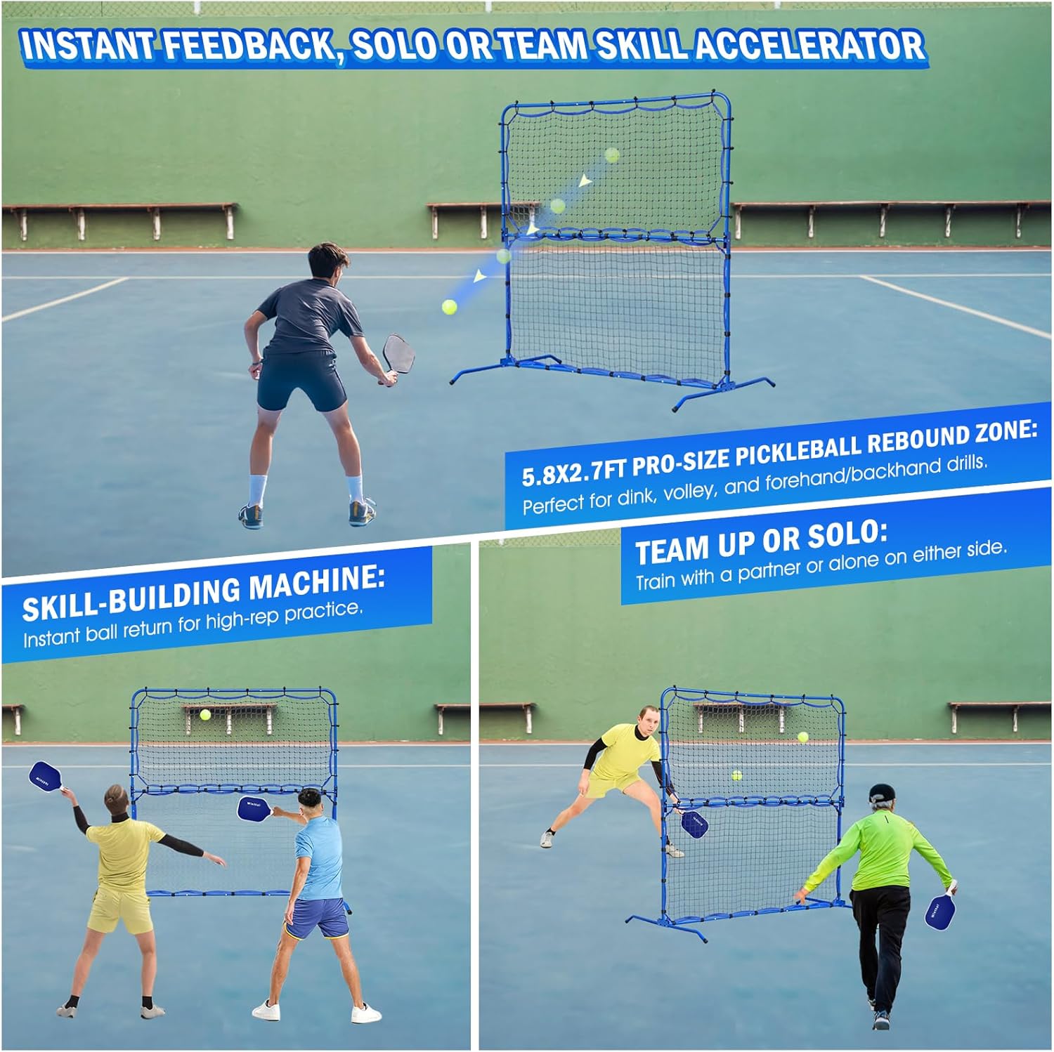 Pickleball Rebounder Net with Kitchen Lines System for Solo Training Equipment, 7.9FT or 6FT 2in1 Mini Pickleball Practice Net Portable Trainer for Driveway Backyard Garage, Easy Setup & Storage 6FT Pickleball Net