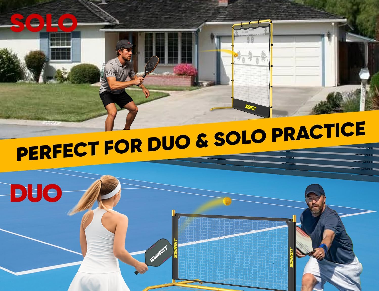 Portable Pickleball Rebounder Net, 2in1 Solo Training Net System for Dinks, Volleys & Drives, USAPA Approved Accuracy Trainer with Carry Bag, Outdoor & Indoor Use Prefer Backyard, Driveway, Garage
